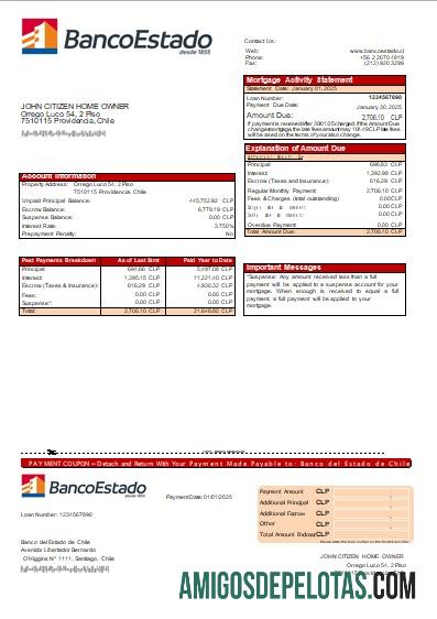 Chile Banco Del Estado De Chile Extrato de hipoteca bancária Scr exemplo real